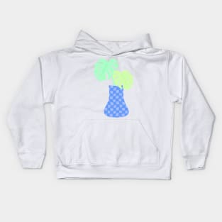 Monstera Deliciosa leaves in checkerboard vase Kids Hoodie